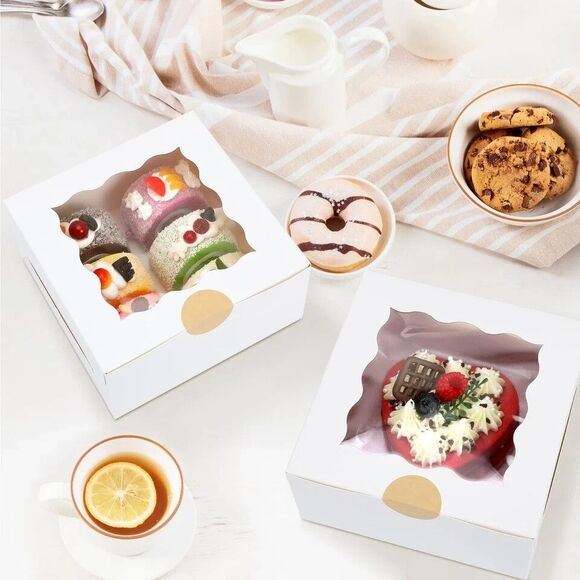 BakeLuv Bakery Boxes with Windows 6x6x2.5 White Set of 12 New - Picture 5 of 7